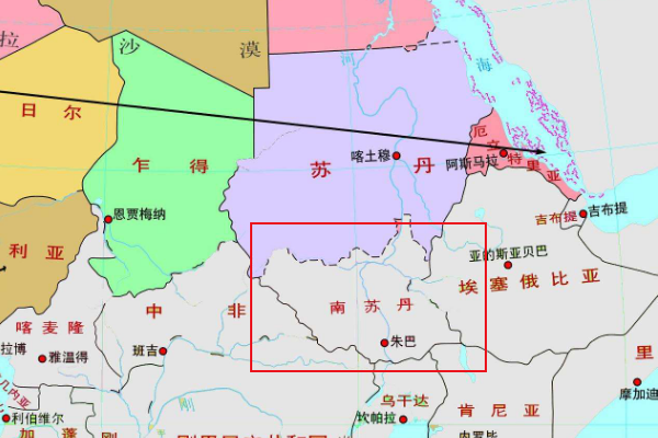 南苏丹的地理位置图片